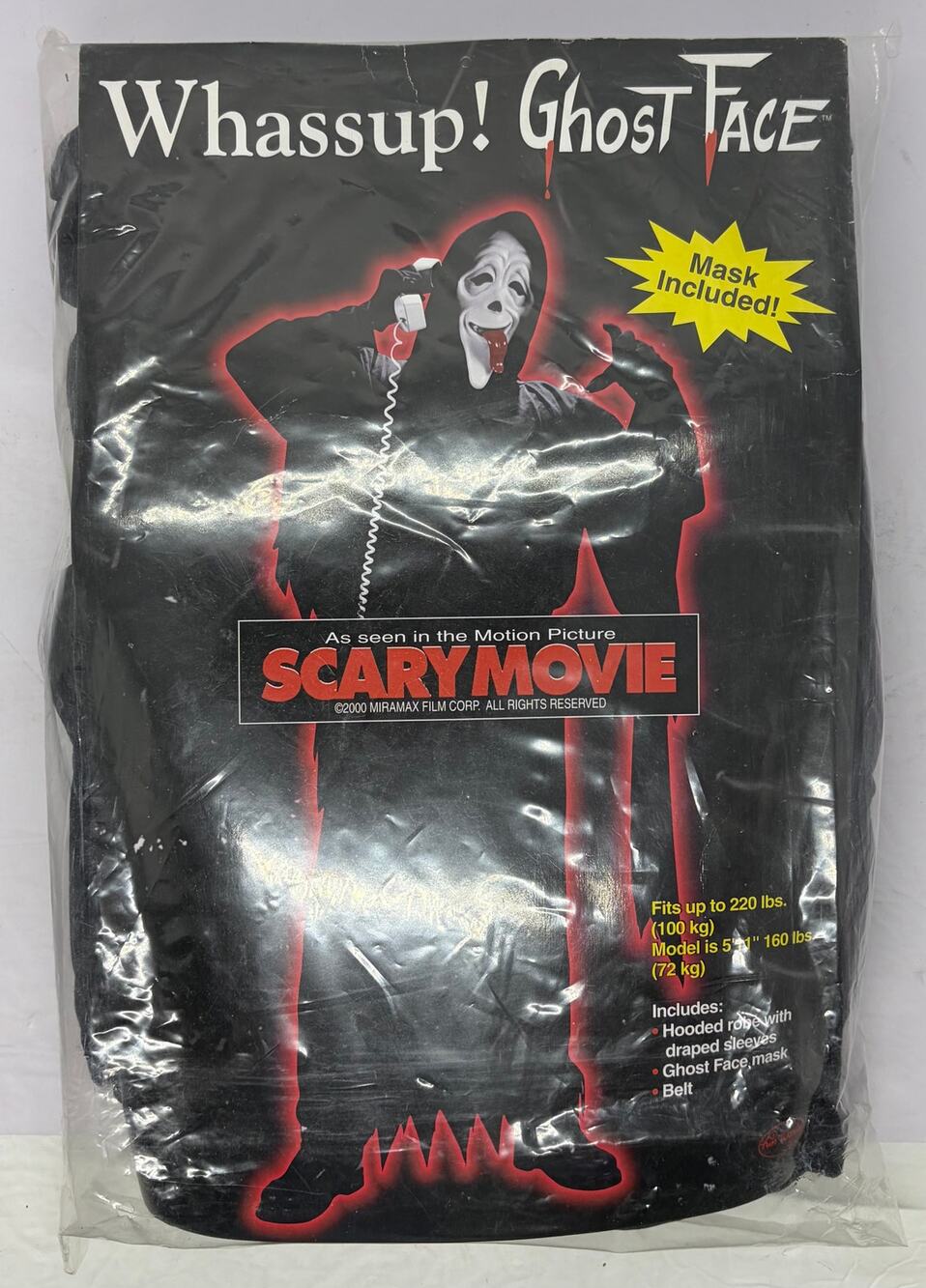 Fun World Div Whassup! Ghost Face Adult Costume Mask Robe Skeleton Hands Belt
